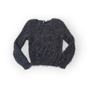Divided by H&M Sweater Size 8 Black Metallic Tinsel Accent Fuzzy Crop Pullover